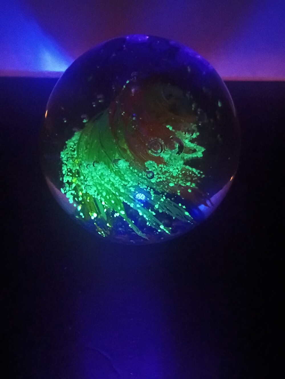 Vintage Art Glass Aquarium Paperweight Glows Uranium